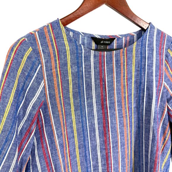 Ali Miles LINEN BLEND Sz PS Petite Small Blue Wearable Art Blouse Shirt Top - Picture 4 of 9